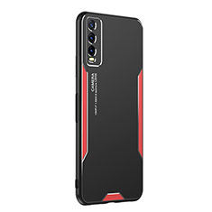 Luxury Aluminum Metal Back Cover and Silicone Frame Case PB1 for Vivo Y12A Red