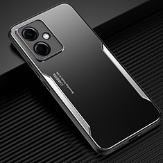 Luxury Aluminum Metal Back Cover and Silicone Frame Case PB1 for Xiaomi Redmi Note 12R Pro 5G Silver