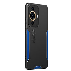 Luxury Aluminum Metal Back Cover and Silicone Frame Case PB2 for Huawei Nova 11 Blue