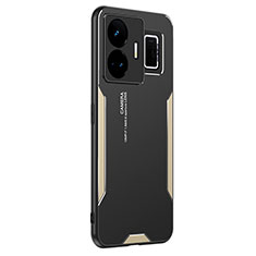 Luxury Aluminum Metal Back Cover and Silicone Frame Case PB2 for Realme GT3 5G Gold