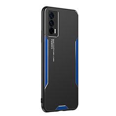 Luxury Aluminum Metal Back Cover and Silicone Frame Case PB2 for Vivo iQOO 7 India 5G Blue