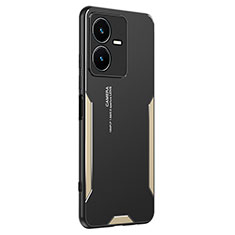 Luxury Aluminum Metal Back Cover and Silicone Frame Case PB2 for Vivo Y22 Gold