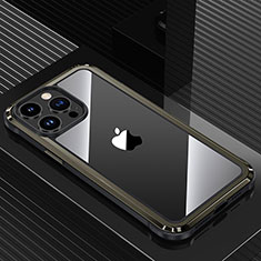 Luxury Aluminum Metal Back Cover and Silicone Frame Case QC1 for Apple iPhone 13 Pro Black