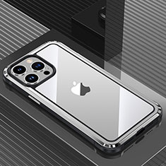 Luxury Aluminum Metal Back Cover and Silicone Frame Case QC1 for Apple iPhone 13 Pro Max Silver