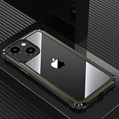 Luxury Aluminum Metal Back Cover and Silicone Frame Case QC1 for Apple iPhone 14 Black