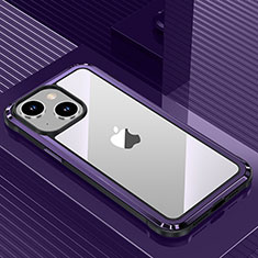 Luxury Aluminum Metal Back Cover and Silicone Frame Case QC1 for Apple iPhone 14 Purple