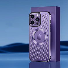 Luxury Aluminum Metal Back Cover and Silicone Frame Case with Mag-Safe Magnetic AC1 for Apple iPhone 13 Pro Purple