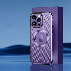 Luxury Aluminum Metal Back Cover and Silicone Frame Case with Mag-Safe Magnetic AC1 for Apple iPhone 16 Pro Max Purple