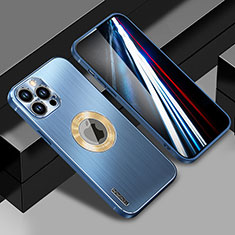 Luxury Aluminum Metal Back Cover and Silicone Frame Case with Mag-Safe Magnetic JL1 for Apple iPhone 13 Pro Blue