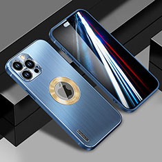 Luxury Aluminum Metal Back Cover and Silicone Frame Case with Mag-Safe Magnetic JL1 for Apple iPhone 14 Pro Blue