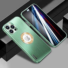 Luxury Aluminum Metal Back Cover and Silicone Frame Case with Mag-Safe Magnetic JL1 for Apple iPhone 14 Pro Max Green
