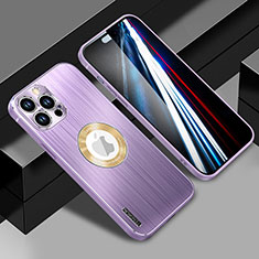 Luxury Aluminum Metal Back Cover and Silicone Frame Case with Mag-Safe Magnetic JL1 for Apple iPhone 14 Pro Max Purple