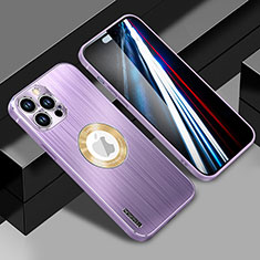 Luxury Aluminum Metal Back Cover and Silicone Frame Case with Mag-Safe Magnetic JL1 for Apple iPhone 14 Pro Purple