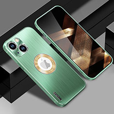 Luxury Aluminum Metal Back Cover and Silicone Frame Case with Mag-Safe Magnetic JL1 for Apple iPhone 15 Plus Green