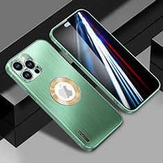 Luxury Aluminum Metal Back Cover and Silicone Frame Case with Mag-Safe Magnetic JL1 for Apple iPhone 15 Pro Green