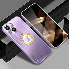 Luxury Aluminum Metal Back Cover and Silicone Frame Case with Mag-Safe Magnetic JL1 for Apple iPhone 15 Purple