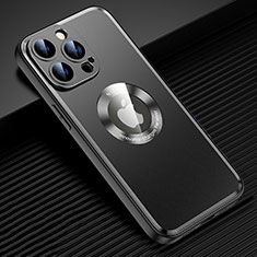 Luxury Aluminum Metal Back Cover and Silicone Frame Case with Mag-Safe Magnetic JL2 for Apple iPhone 15 Pro Black