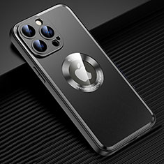 Luxury Aluminum Metal Back Cover and Silicone Frame Case with Mag-Safe Magnetic JL2 for Apple iPhone 15 Pro Max Black