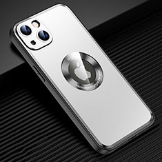 Luxury Aluminum Metal Back Cover and Silicone Frame Case with Mag-Safe Magnetic JL2 for Apple iPhone 15 Silver