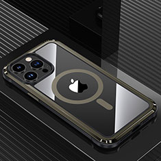 Luxury Aluminum Metal Back Cover and Silicone Frame Case with Mag-Safe Magnetic QC1 for Apple iPhone 13 Pro Black