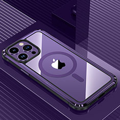 Luxury Aluminum Metal Back Cover and Silicone Frame Case with Mag-Safe Magnetic QC1 for Apple iPhone 13 Pro Max Purple