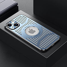 Luxury Aluminum Metal Back Cover and Silicone Frame Case with Mag-Safe Magnetic TX1 for Apple iPhone 15 Blue