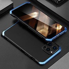 Luxury Aluminum Metal Cover Case 360 Degrees for Apple iPhone 16 Pro Blue and Black