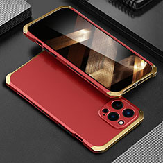 Luxury Aluminum Metal Cover Case 360 Degrees for Apple iPhone 16 Pro Max Gold and Red