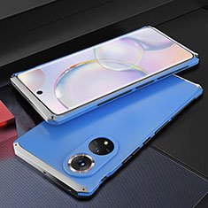 Luxury Aluminum Metal Cover Case 360 Degrees for Huawei Honor 50 5G Silver and Blue