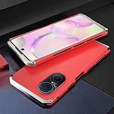 Luxury Aluminum Metal Cover Case 360 Degrees for Huawei Honor 50 SE 5G Silver and Red