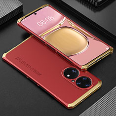 Luxury Aluminum Metal Cover Case 360 Degrees for Huawei P50 Gold and Red