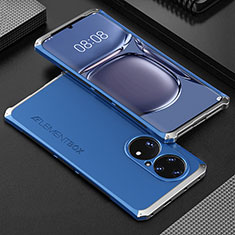 Luxury Aluminum Metal Cover Case 360 Degrees for Huawei P50 Pro Silver and Blue