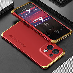 Luxury Aluminum Metal Cover Case 360 Degrees for Oppo Reno8 5G Gold and Red