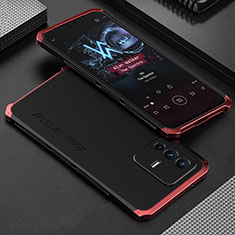 Luxury Aluminum Metal Cover Case 360 Degrees for Vivo V23 5G Red and Black