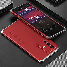 Luxury Aluminum Metal Cover Case 360 Degrees for Vivo V23 Pro 5G Silver and Red
