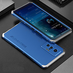Luxury Aluminum Metal Cover Case 360 Degrees for Vivo X70 5G Silver and Blue