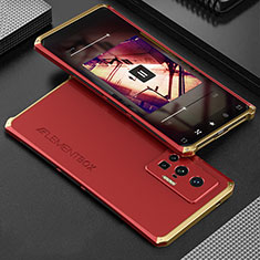 Luxury Aluminum Metal Cover Case 360 Degrees for Vivo X70 Pro 5G Gold and Red