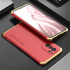 Luxury Aluminum Metal Cover Case 360 Degrees for Xiaomi Mi 11i 5G Gold and Red