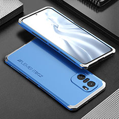 Luxury Aluminum Metal Cover Case 360 Degrees for Xiaomi Mi 11i 5G Silver and Blue