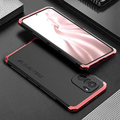 Luxury Aluminum Metal Cover Case 360 Degrees for Xiaomi Poco F3 5G Red and Black