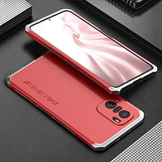 Luxury Aluminum Metal Cover Case 360 Degrees for Xiaomi Poco F3 5G Silver and Red