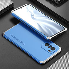 Luxury Aluminum Metal Cover Case 360 Degrees for Xiaomi Redmi K40 5G Silver and Blue