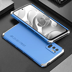 Luxury Aluminum Metal Cover Case 360 Degrees for Xiaomi Redmi Note 10 JE 5G Silver and Blue