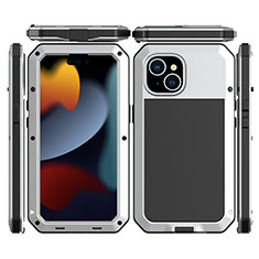 Luxury Aluminum Metal Cover Case 360 Degrees HJ1 for Apple iPhone 15 Plus Silver