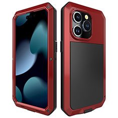 Luxury Aluminum Metal Cover Case 360 Degrees HJ1 for Apple iPhone 15 Pro Max Red