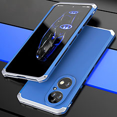 Luxury Aluminum Metal Cover Case 360 Degrees P01 for Huawei P50 Silver and Blue