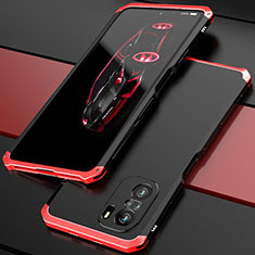 Luxury Aluminum Metal Cover Case 360 Degrees P01 for Xiaomi Redmi K40 Pro 5G Red and Black