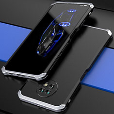 Luxury Aluminum Metal Cover Case 360 Degrees P01 for Xiaomi Redmi Note 9 5G Silver and Black