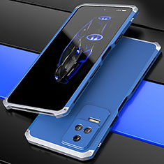 Luxury Aluminum Metal Cover Case 360 Degrees P02 for Xiaomi Redmi K50 5G Silver and Blue