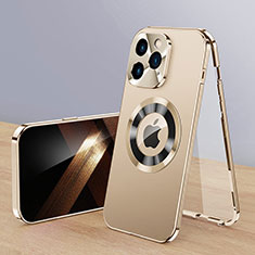 Luxury Aluminum Metal Cover Case 360 Degrees with Mag-Safe Magnetic P01 for Apple iPhone 14 Pro Gold